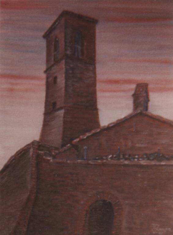 Scende la sera sul campanile - Olio su tela - 1986